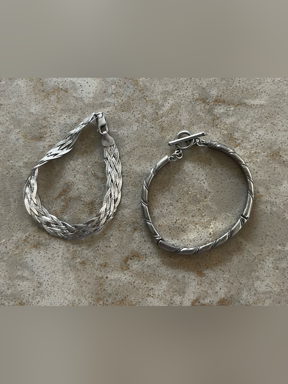 Sterling Silver Braided & Textured Bracelet Set - Silver
